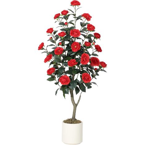 Camélia artificiel 1m22 à fleurs blanches avec pot (1/5)