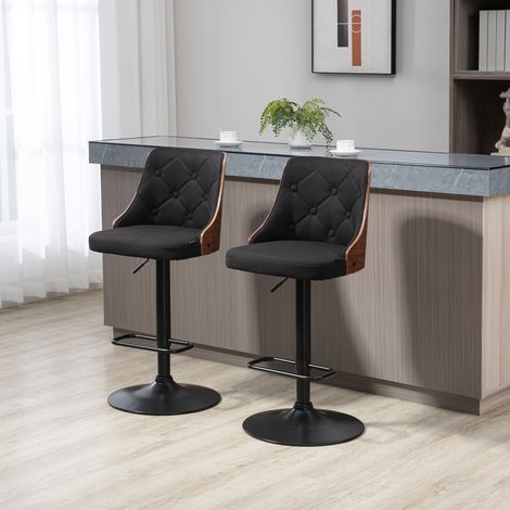Lot de 2 tabourets de bar réglable en hauteur rotatif sur 360° avec repose-pieds, tissu capitonné
