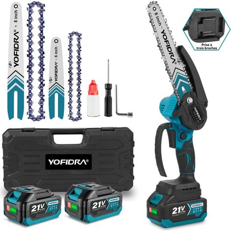 Tronçonneuse à Batterie 6 & 8 Pouces, avec 2 batteries 4,0 Ah et chargeur,2 chaînes+2 guidage (1/5)
