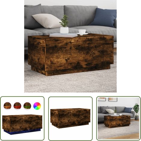 The Living Store Couchtisch mit LED-Leuchten Räuchereiche 90x50x40 cm - Couchtisch - Wohnzimmerstil - Holzwerkstoff - LED Beleuchtung - Rauchfarbe (1/5)