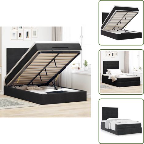 Letto con testiera - vidaXL Struttura Letto Pouf con Materassi Nero 120x200 cm Velluto - Materasso morbido
