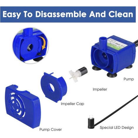 Pompe à eau submersible pour fontaine de chat et chien mini pompe de remplacement silencieuse avec câble USB et lumière LED pour distributeur d'eau animaux (1/5)
