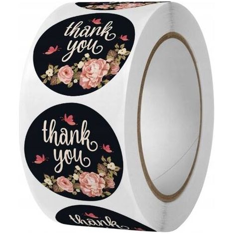 Pegatinas Ecarla Thank You en cinta adhesiva de 25 mm, color negro, NNK13, 500 unidades.