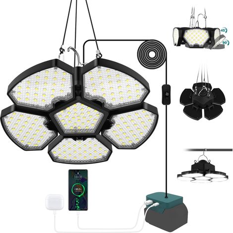 1 Projecteur LED 65W 6000LM, 5+1 Panneau Ajustable, Compatible Batterie Ma-kita, IP44 pour Garage Chantier (1/5)