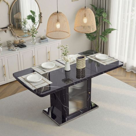 Tavolo da pranzo rettangolare in MDF nero 120-160 cm allungabile con vano contenitore