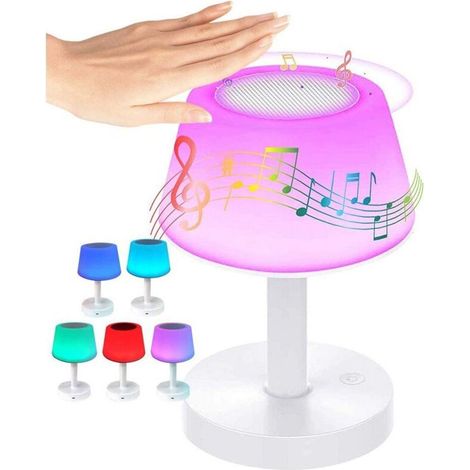 Lampe de chevet ACKERMAN avec haut-parleur Bluetooth, veilleuse LED, lumière d'ambiance RVB tactile, 3 niveaux de luminosité et 7 couleurs changeantes (1/5)