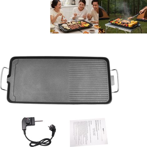 Barbecue électrique, barbecue d'extérieur portable 1500 W, appareil de cuisson polyvalent avec 5 niveaux de température (0–250 °C), idéal pour le camping et les terrasses (1/5)