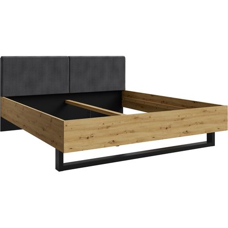 Letto MELODY 160x200 cm – Testiera imbottita – Nero grafite e rovere chiaro – Rete e materasso non inclusi