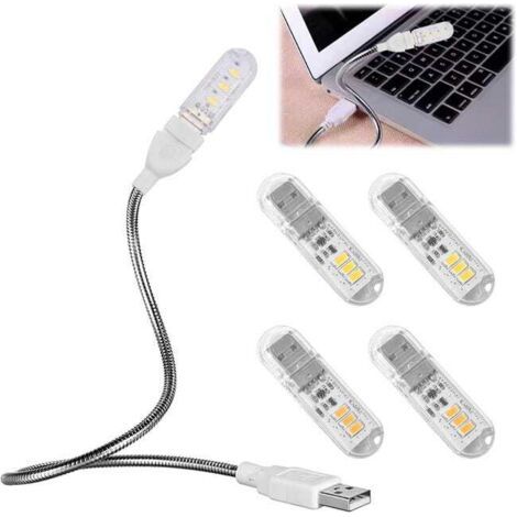 BUNTHAUS (2 blancs, 2 chauds) Lot de 4 lampes LED USB flexibles pour clavier d'ordinateur portable, 1 câble d'extension 35cm USB en métal, lampe de lecture LED USB (1/5)