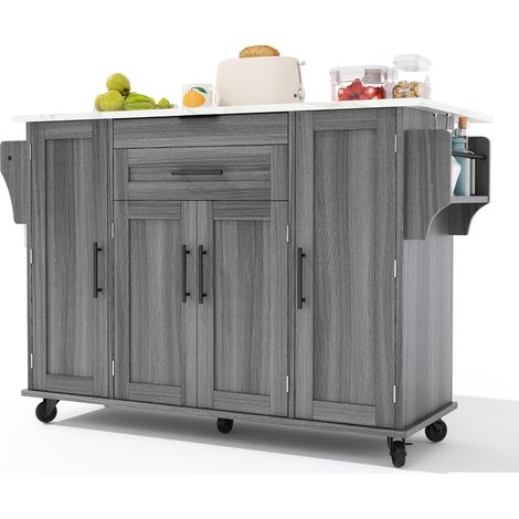 Îlot de cuisine mobile 120×45 cm, chariot de cuisine, plan de travail extensible jusqu’à 70 cm, tiroir à couverts dissimulé, étagères réglables, porte-épices et porte-serviettes, adapté à la cuisine,