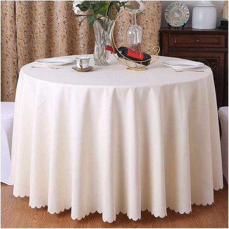 Nappe Ronde Beige 220cm Polyester pour Cuisine, Fête, Mariage