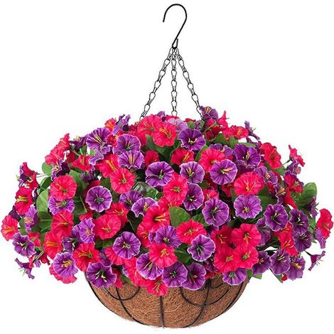 Fleurs artificielles suspendues avec panier – Résistantes aux UV – pour porche ou terrasse – 1 pièce J (1/5)