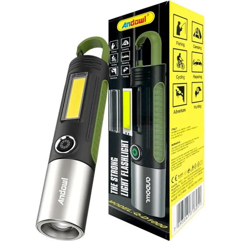 TRADE SHOP - Lampada Da Campeggio Torcia A Led Di Emergenza Ricaricabile Portatile Con Gancio Q-d1000 -