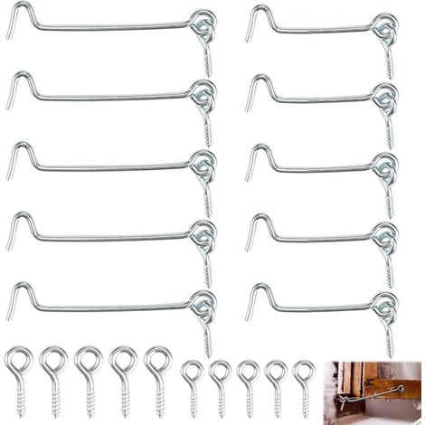 10 ganchos para ventana, cerraduras de gancho y ojo, cerraduras de privacidad gruesas y resistentes a la corrosión con 10 tornillos de fijación para puertas y ventanas. (1/5)