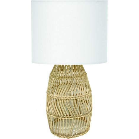 Platinet Korfu lampe de table rattan blanc élégant