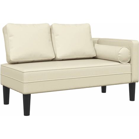 Chaise longue  Transat  Bain de soleil avec coussins crème similicuir (1/5)