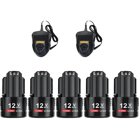 Batería de 4000 mAh de capacidad, compatible con baterías de 12 V, 5 baterías, 2 cargadores. (1/2)