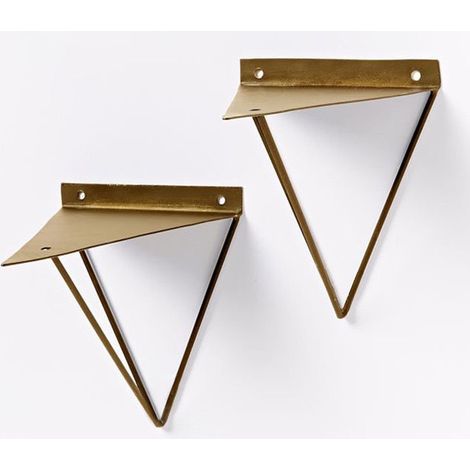 Equerre Etagere Flottantes Forme en Triángulo Geométrico, 16 x 17.5 cm Supports Etagere Dissimulé Invisible Vintage en Fer du Mural, Equerre Mural avec Vis Industriel pour Déco Salon, 2 Pièces/ Or (1/5)
