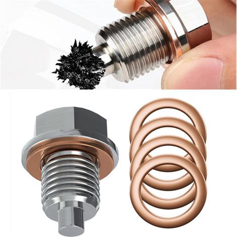 Bouchon de vidange d'huile magnétique M14x1,5 en acier inoxydable avec 5 rondelles en cuivre, étanche, joint M14 + 5 (1/5)
