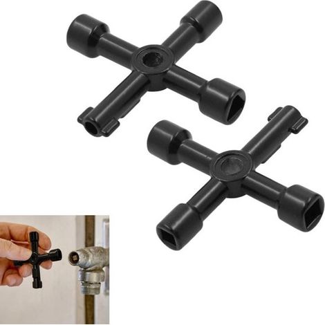 2 clés multifonctions à 4 voies, clés multifonctions pour armoires de compteurs d'électricité, d'eau et de gaz, noires, 70,8 × (1/5)