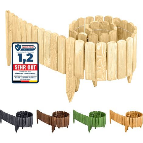 Garronda clôture de Jardin en Bois Bordure Jardin Cloture Jardin Exterieur Barrières de Jardin de Bois Palissade Bordurette de Jardin Longueur: 200 cm GD-0046 (Naturel, Hauteur: 10 cm)