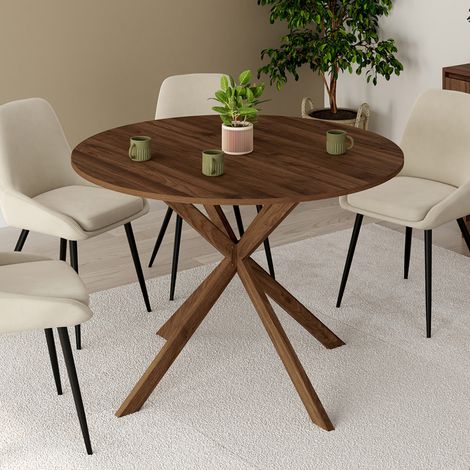 Mesa de comedor redonda ALIX, nogal pata de araña, 4-6 personas, 110 cm
