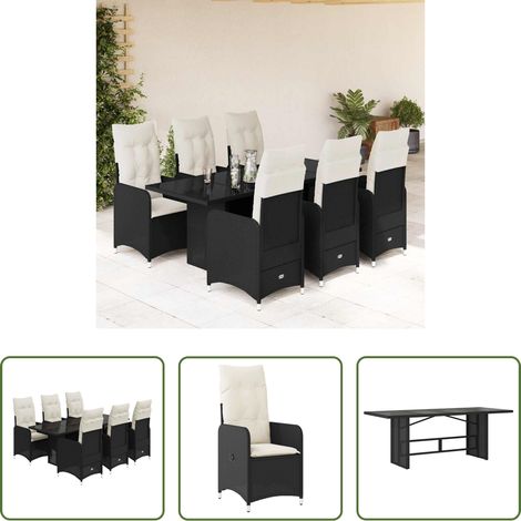 vidaXL Bistro-Set -  7-tlg. Garten-Bistro-Set mit Kissen Schwarz Poly Rattan (1/5)