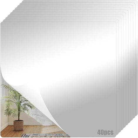 Lot de 40 petits miroirs en acrylique à coller - 10 × 10 cm (1/5)
