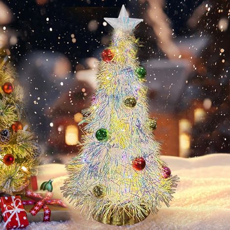 Mini sapin de Noël, LED sapin de Noël petit, Mini sapin de Noël artificiel, Sapin de Noël blanc, Sapin de Noël avec éclairage, Sapin de Noël étincelant pour décoration de table de Noël (1/5)