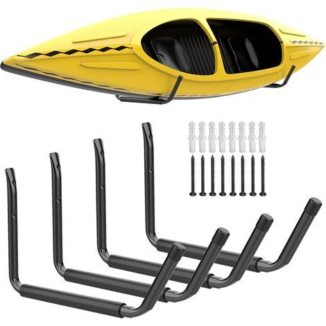 Crochets de rangement robustes pour garage - Support de suspension pour kayak, canoë, planche de surf, snowboard, échelle, vélo et outils (lot de 4) (1/5)