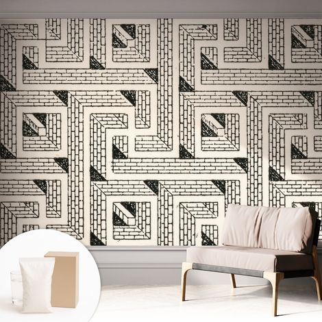 Papier peint intissé décoratif avec colle pour salon chambre et bureau Installation rapide Labyrinthe de briques 312x219 cm (1/5)