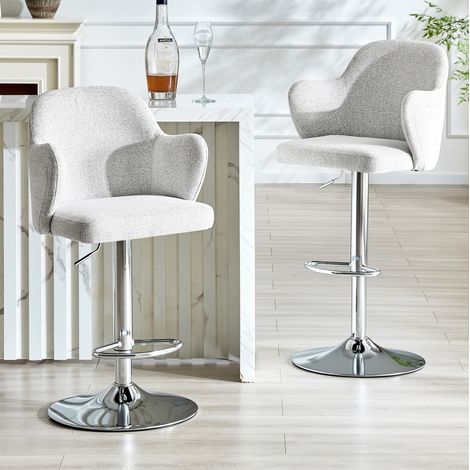 Tabouret de bar réglable, lot de 2, pivotant à 360°, avec accoudoirs, tissu gris clair, HAVRYA (1/5)