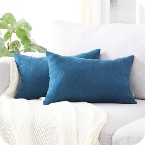 Lot de 2 Housse de Coussin 30x50cm Décoratif Canapé en Chenille Housses Coussin Decoration Chambre Carré Couleur Uni pour Chaise,Voiture,Bureau, Marine (1/5)