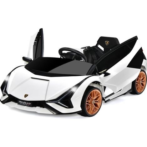 COSTWAY Macchina Elettrica Lamborghini per Bambini da 12V, Veicolo Elettrico con Luci LED MP3 Telecomando, Fino a 5km/h, 3 Anni (Bianco)