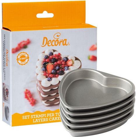 Decora 0070034 Set 5 Stampi Antiaderenti Cuore per Torte a Strati Multicolor, 15 X 15 X 2 h Cm. Confezione da 5 pezzi. (1/2)