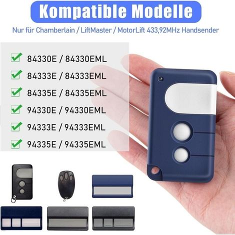 2-teilige Garagentor-Fernbedienung, kompatibel mit Chamberlain LiftMaster MotorLift 84335EML, 84333E, 94333E, 433,92 MHz Garagentor-Fernbedienung für MotorLift ML500, ML700 (1/5)