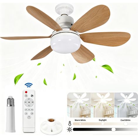 Ventilateur de plafond LED 52 cm avec éclairage (40 W, E27), intensité variable, 6 pales, 3 vitesses, télécommande – Pour chambre ou salon (1/5)