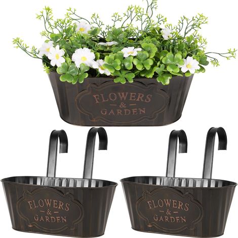 2pcs Pot De Fleur, Métal Noir 27cm, Crochet Amovible, Jardin Balcon (1/5)