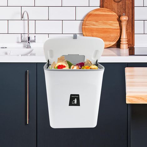 Poubelle à Compost 9L, Poubelle de Cuisine avec Couvercle Petite Poubelle Suspendue sur Le comptoir ou sous l'évier Conteneur de Stockage des déchets organiques en Plastique Anti-Odeur, Blanc (1/4)