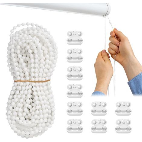 10 Mètres de Chaîne de Store,Cordon pour Store à Enrouleur Vénitien Vertical avec 10 Pièces de Connecteur de Chaîne,Connecteurs de Chaîne en Plastique,pour Remplacement de Store Enrouleur - Blanc (1/5)
