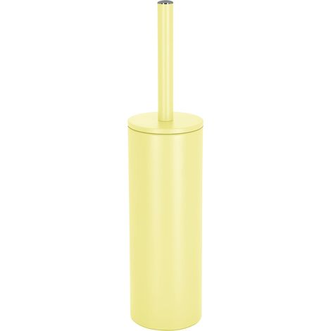 Brosse WC avec Support Acier - Modèle Akira - tête Interchangeable et d'un Pot en Acier Solide - avec Récipient hygiénique - Brosse Toilette fermée - à Poser - Jaune Mat - 40 x 9.5 x 9.5 cm