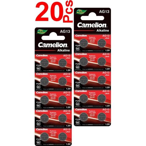 LOT en Paquet 20 Piles Bouton alcaline AG13 LR44/LR1154/1166A/A76/357/303, Montres, calculatrices, caméras, pointeurs sans Mercu