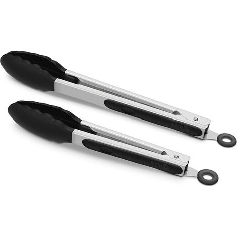 Juego de 2 soportes negros para cucharas de cocina, silicona de primera calidad, antiadherentes, acero inoxidable, 9 y 12 pulgadas.