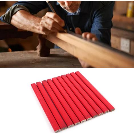 Packung mit 10 harten, roten, achteckigen Zimmermannsbleistiften, 175 mm lang, für Bau- und Holzbearbeitungsarbeiten (1/5)