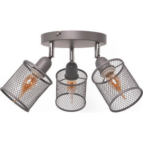 Plafonnier lampe de plafond 3 spots orientable en métal grillagé gris E14 compatible LED (1/4)