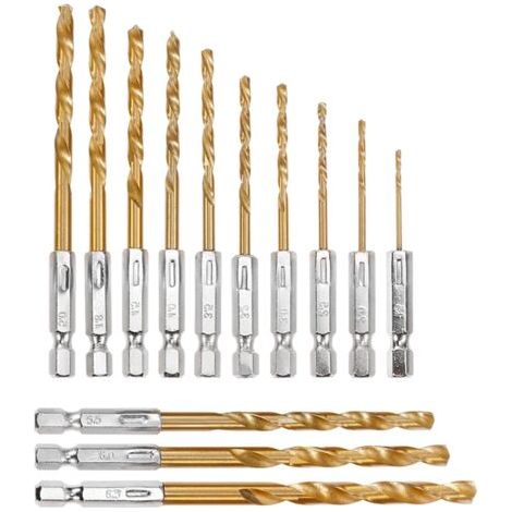 royaluxe-13 Pièces Forets Métaux Set HSS Enduit de Titane Foret Hélicoïdaux Forets Hélicoïdal Ensemble pour Perçage du Bois Métal Plastique (1/5)