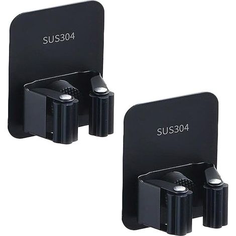 Ensemble de 2 pièces support à balai mural en acier inoxydable solution de rangement auto - adhésive pour cuisine, garage, jardin et salle de bains (noir) (1/4)