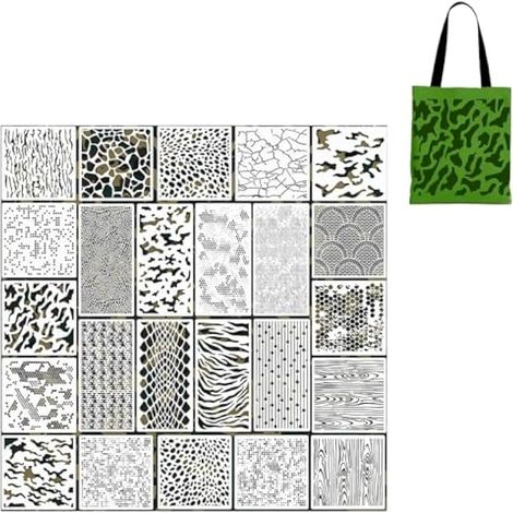 24 pochoirs en plastique réutilisables pour la peinture, la décoration murale, les créations textiles, les fresques et le scrapbooking. (1/5)