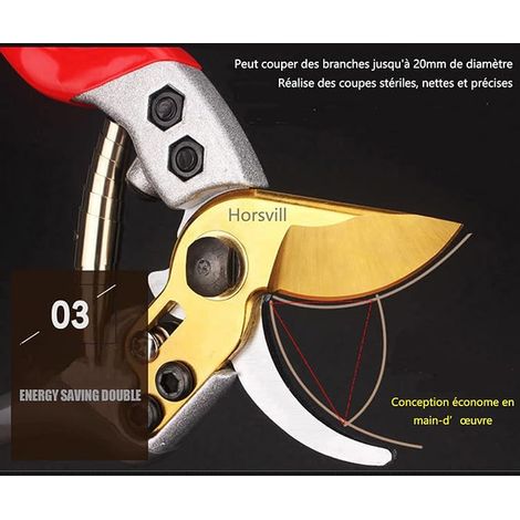 Garden Pruning Shears, Garden Scissors Made of Steel, Labor Saving Garden Secateurs for Pruning Thick Branches and Bamboo (Red Grey) (1/4)