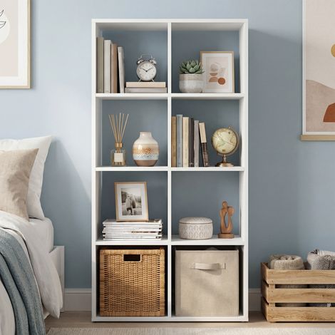 Étagère de Rangement à 4 Niveaux, Bibliothèque Ouverte, pour Bureau, Salon, Chambre, 30 x 98 x 130,2 cm, Blanc